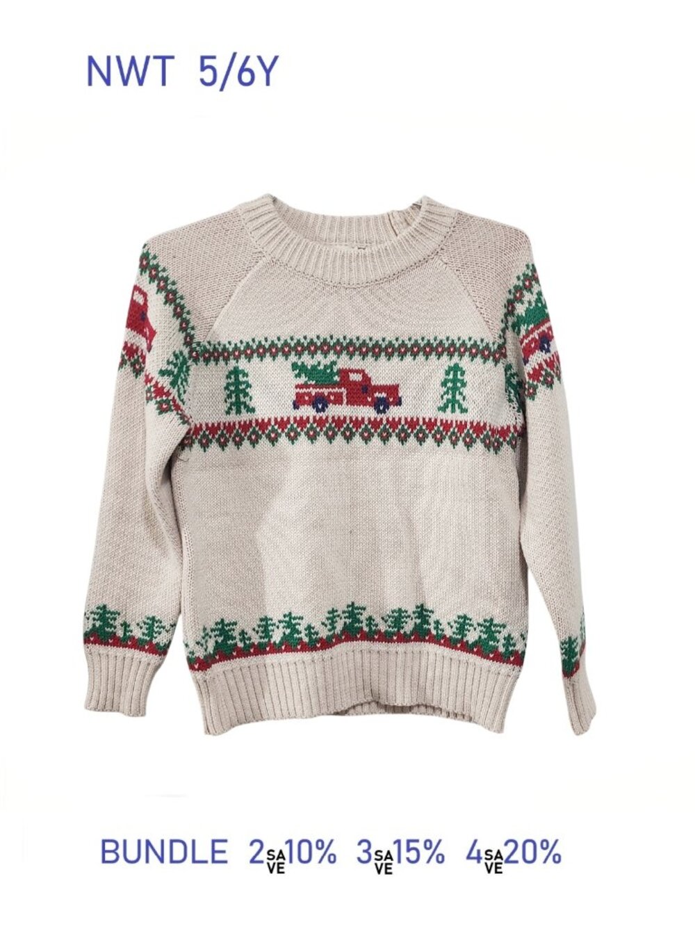 NWT - Holiday Theme Sweater Red Truck with Xmas Trees - size 5/6Y Me & Henry